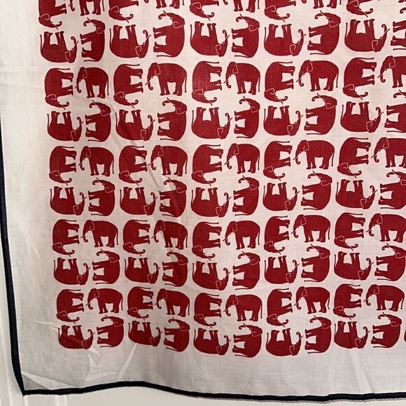 Vtg  Echo large white thin cotton square scarf with red elephants & blue border - Picture 7 of 9